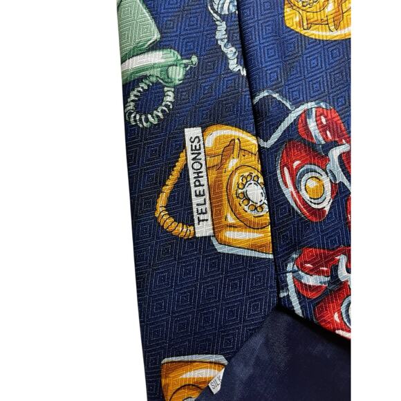 Vintage Designs By A. Rogers Men's Navy Telephones Phone Neck Tie - Picture 4 of 4